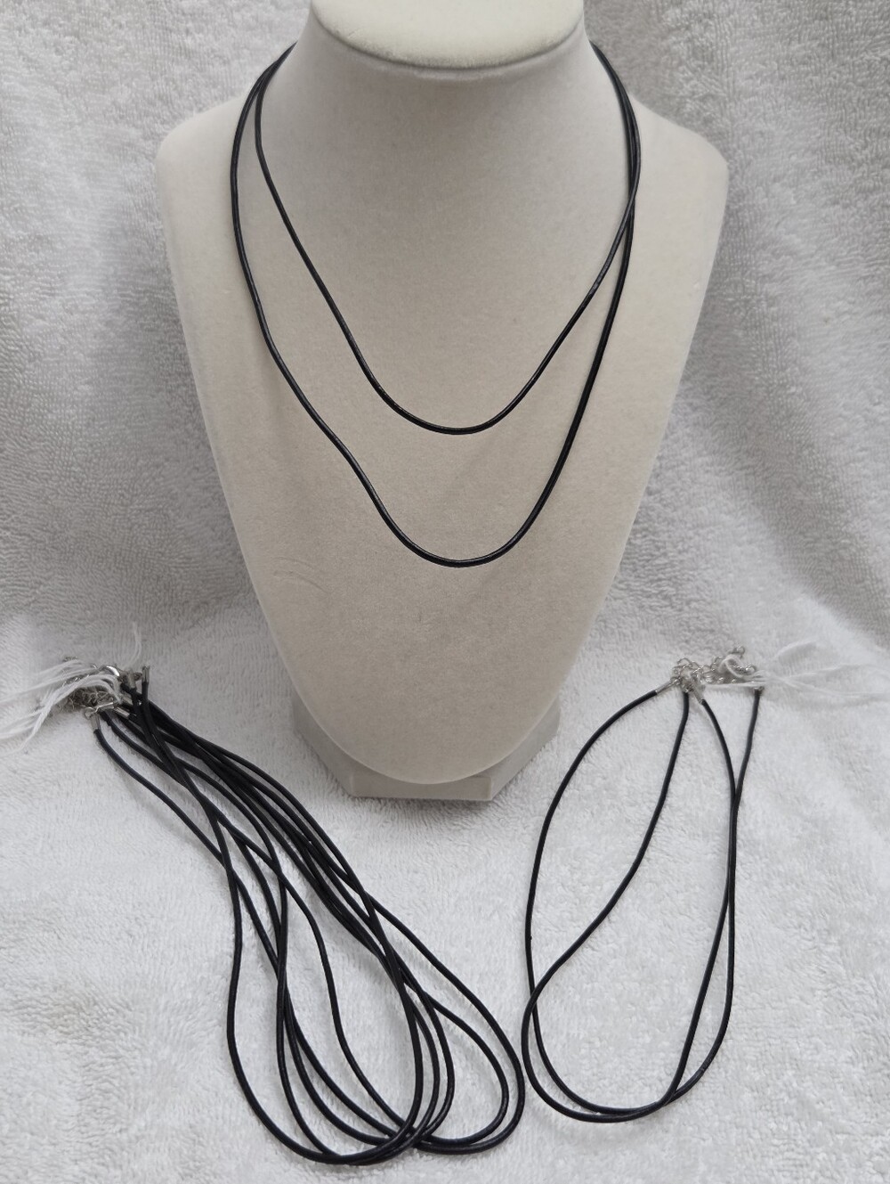 Soft Black Leather Cord Necklace Set